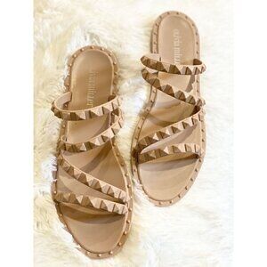 Olivia Miller Tulum Studded Jelly Sandals Sz 6 Nude Strappy Slip On Flat‎